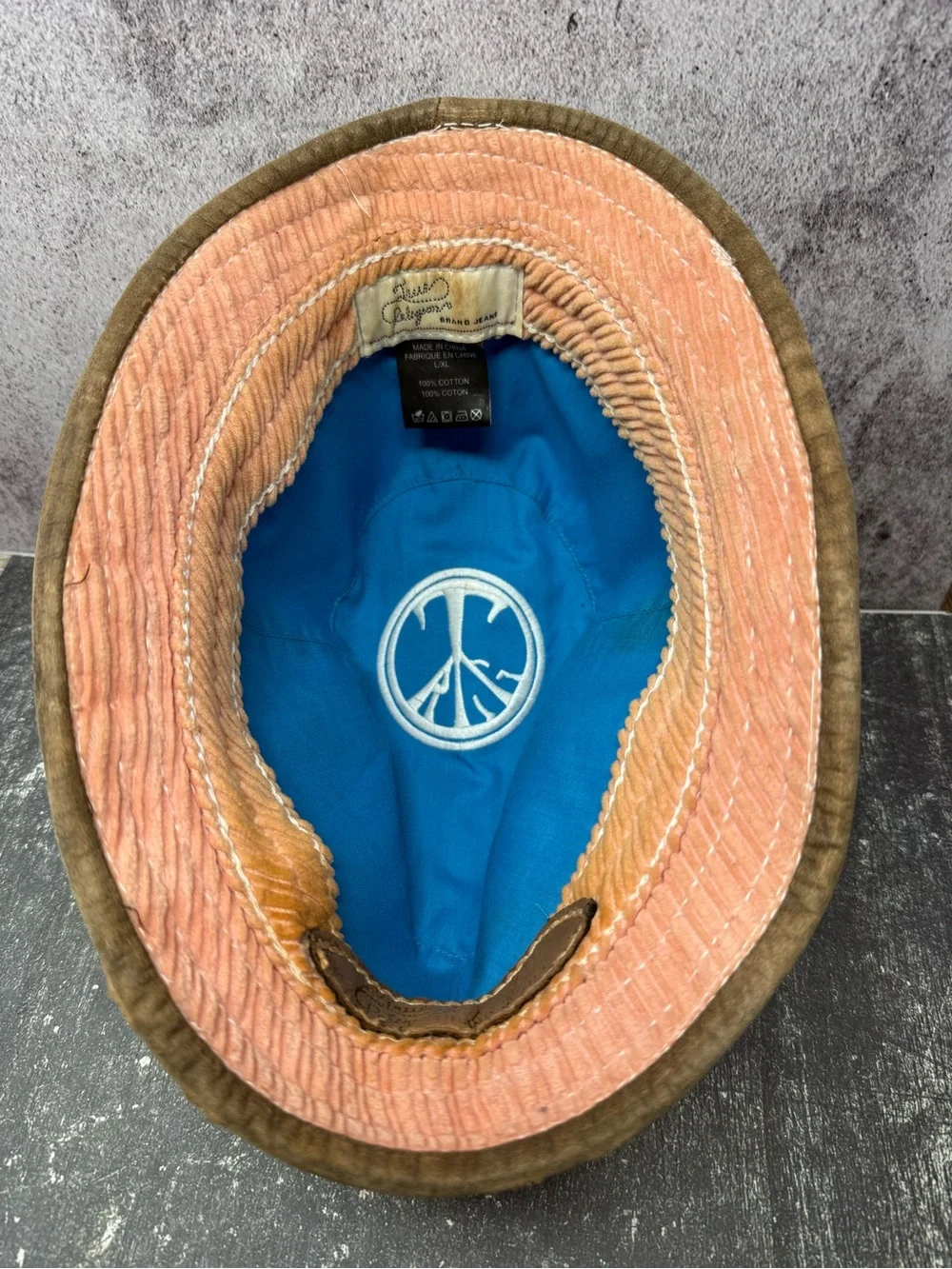 True Religion Corduroy Striped Bucket Hat Peach Brown Men L/XL